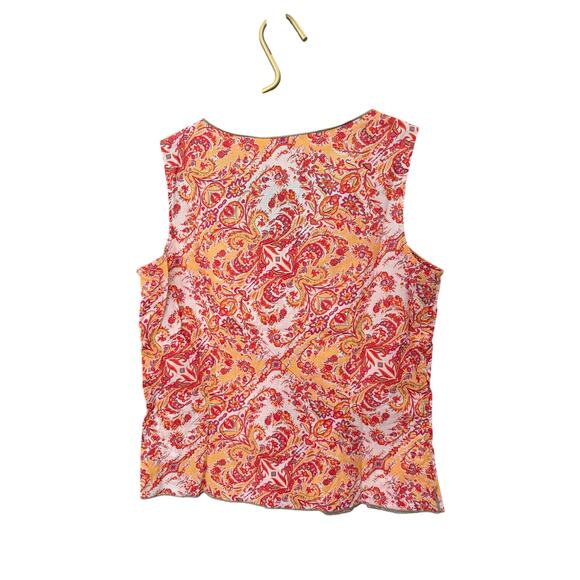 J. Jill Sleeveless Paisley Cotton Top Tan Trim Orange Pink Print Women’s XS EUC - Picture 4 of 7